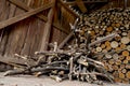 Wooden shed with hopped wood Royalty Free Stock Photo