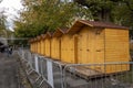 Wooden sheds for rental and use in Christmas market