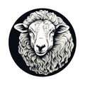 Art Nouveau Inspired Sheep Icon In Black And White