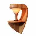 Wooden Shelf With Luminous 3d Glass Abstract Form, Sculptural Expression, Mood Lighting