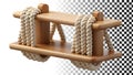 Wooden shelf with macrame hanging decor for boho home and style png transparent image Generative AI