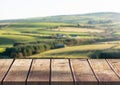 Wooden shelf with nature landscape