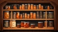 Wooden shelf with pickle jars illustration AI Generated Royalty Free Stock Photo