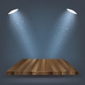 Wooden shelf , stand with lighting vector illustration