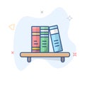 Wooden shelve with books. Bookshelf outline illustration. Wall bookcase line vector concept.