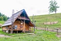 Wooden shepherd`s hut in the mountains
