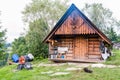 Wooden shepherd`s hut in the mountains