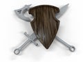 Wooden shield - sword and axe Royalty Free Stock Photo
