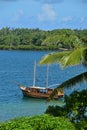 Wooden ship docked off Trou d`Eau Douce, Mauritius