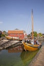 Wooden ship entering the harbor of bunschoten spakenburg Royalty Free Stock Photo