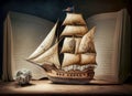 Wooden Ship Model and Compass Rose Wall Art