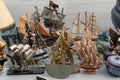 Wooden ship models vintage decorative objects