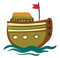 A wooden ship with red flag vector or color illustration