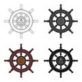 Wooden ship steering wheel icon in cartoon style isolated on white background. Pirates symbol stock vector illustration. Royalty Free Stock Photo