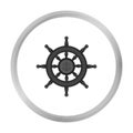 Wooden ship steering wheel icon in monochrome style isolated on white background. Pirates symbol stock vector Royalty Free Stock Photo