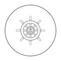 Wooden ship steering wheel icon in outline style isolated on white background. Pirates symbol stock vector illustration. Royalty Free Stock Photo