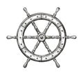 Wooden ship wheel. Sailing, nautical concept sketch vintage vector illustration