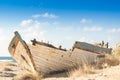 Wooden shipwreck on a beach in Malia, Crete Royalty Free Stock Photo