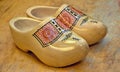 Wooden shoes with ornament, a souvenir from Holland, national costume Royalty Free Stock Photo