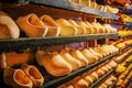 Wooden shoes in storefront of souvenir shop in Holland. National Dutch shoes. Souvenir in Netherlands Royalty Free Stock Photo