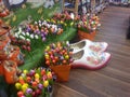 Wooden shoes and tulips