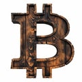 Wooden Shou Sugi Ban Bitcoin Sign isolated on White Background. Royalty Free Stock Photo