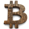 Wooden Shou Sugi Ban Bitcoin Sign isolated on White Background. Royalty Free Stock Photo