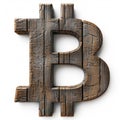 Wooden Shou Sugi Ban Bitcoin Sign isolated on White Background. Royalty Free Stock Photo