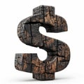 Wooden Shou Sugi Ban Dollar Sign on White Background. Royalty Free Stock Photo