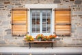 wooden shutters on a stone house