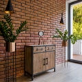 Wooden side board and brick wall