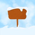 Wooden sign blank board and winter snow with copy space vector illustration Royalty Free Stock Photo