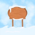 Wooden sign blank board and winter snow with copy space vector illustration Royalty Free Stock Photo