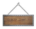 Wooden sign board with metal chain isolated