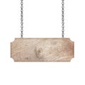 Wooden sign hanging on a chain on white background