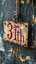 Wooden sign hangs from door handle reading 'December 31st