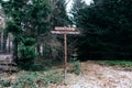 Wooden sign in Ilsenburg Schilder Hiking Frog Rocks Harz National Park, Germany Royalty Free Stock Photo