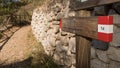 Wooden sign indicating the path to the Hermitage of Sant`Onofrio