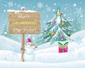 Wooden Sign Merry Christmas and Happy New Year Royalty Free Stock Photo
