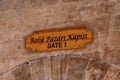 The wooden sign of the old fish market gate in istanbul called balik pazari kapisi in istanbul