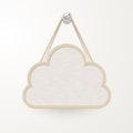 Wooden sign with rope hanging on a nail, cloud design for background