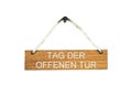 Wooden sign with rope: Open House german Royalty Free Stock Photo