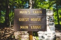 Wooden sign saying Maid's cabin, guest house, main lodge