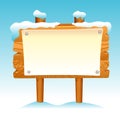 Wooden sign snow winter post icon symbol label set Royalty Free Stock Photo