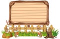 Wooden sign template with many rabbits in the park