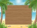 Wooden sign on tropical beach with palm tree Royalty Free Stock Photo