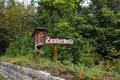 Wooden sign of Zauberwald in Berchtesgaden National Park. Royalty Free Stock Photo