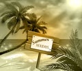 Wooden signboard on idealistic tropical beach Royalty Free Stock Photo