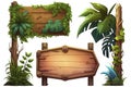 Wooden Signboards in Jungle with Tropic Leaves