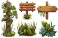 Wooden Signboards in Jungle with Tropic Leaves